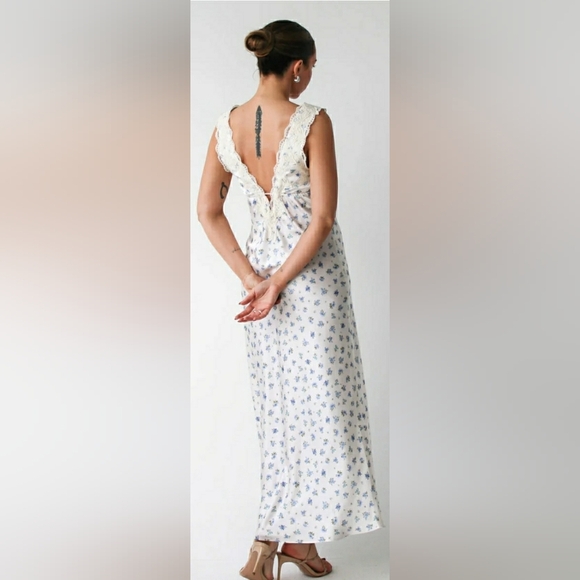 Glam Soft Girl Floral Silky Slip Dress Romantic Cottage Maxi Lace Fairy New - Picture 15 of 15